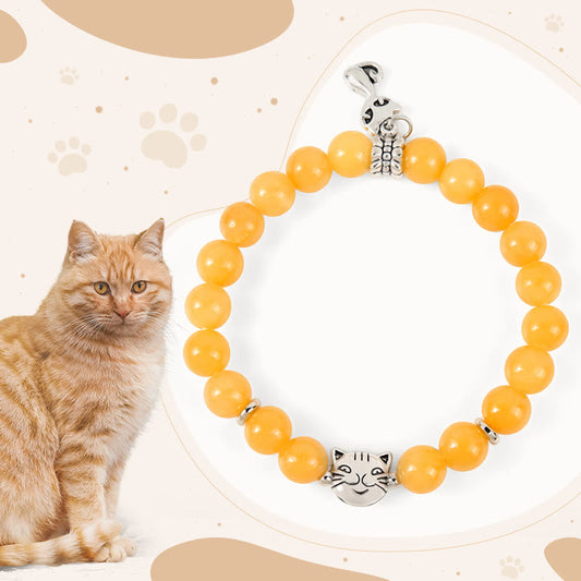 Buddhist Blessing Orange Tabby Cat Yellow Chalcedony Positivity Bracelet