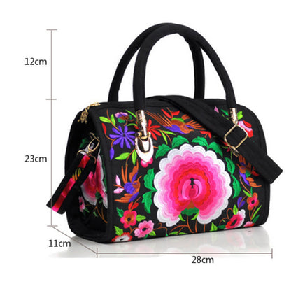 Buddhist Blessing Money Tree Peony Camellia Double-Sided Embroidery Canvas Shopping Purse Handbag Crossbody Bag