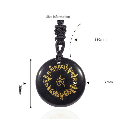 Buddhist Blessing Fortune-gathering Mantra Natural Various Crystal Black Obsidian Fulfilment Necklace Pendant