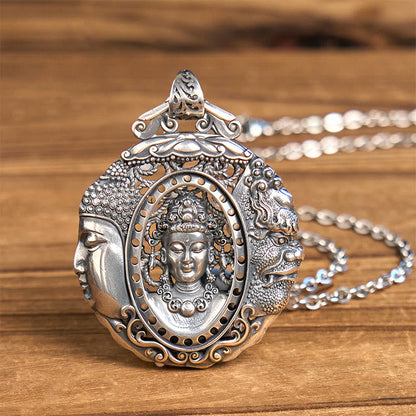 Buddhist Blessing Copper Buddha Devil Pattern Serenity Pendant Necklace