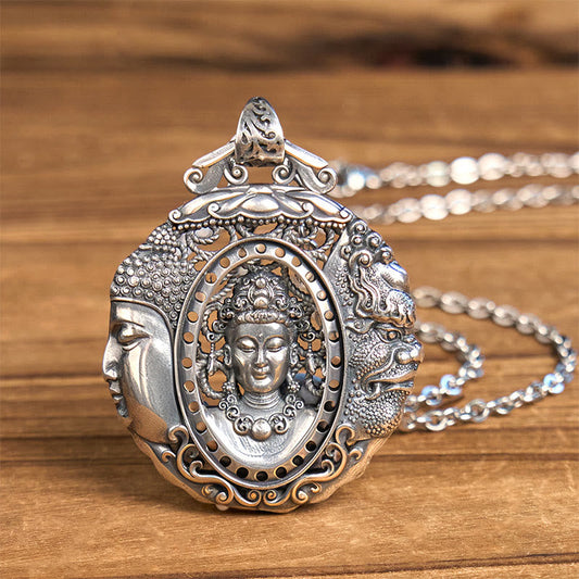 Buddhist Blessing Copper Buddha Devil Pattern Serenity Pendant Necklace