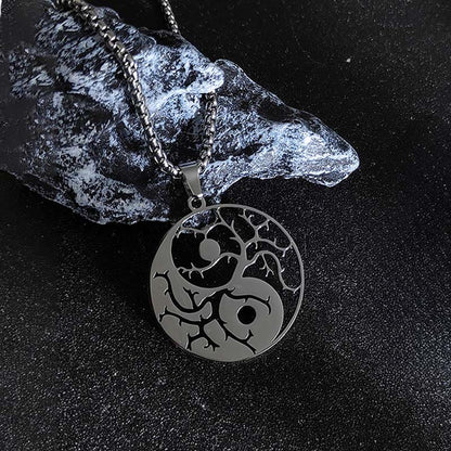 Buddhist Blessing Branches Hollow Yin Yang Design Stainless Steel Balance Necklace Pendant