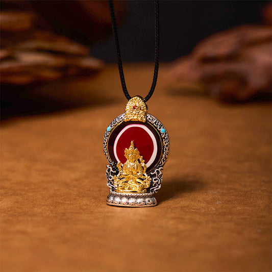 Buddhist Blessing Tibetan Avalokitesvara Dzi Bead Pattern Copper Purity Healing Necklace Pendant