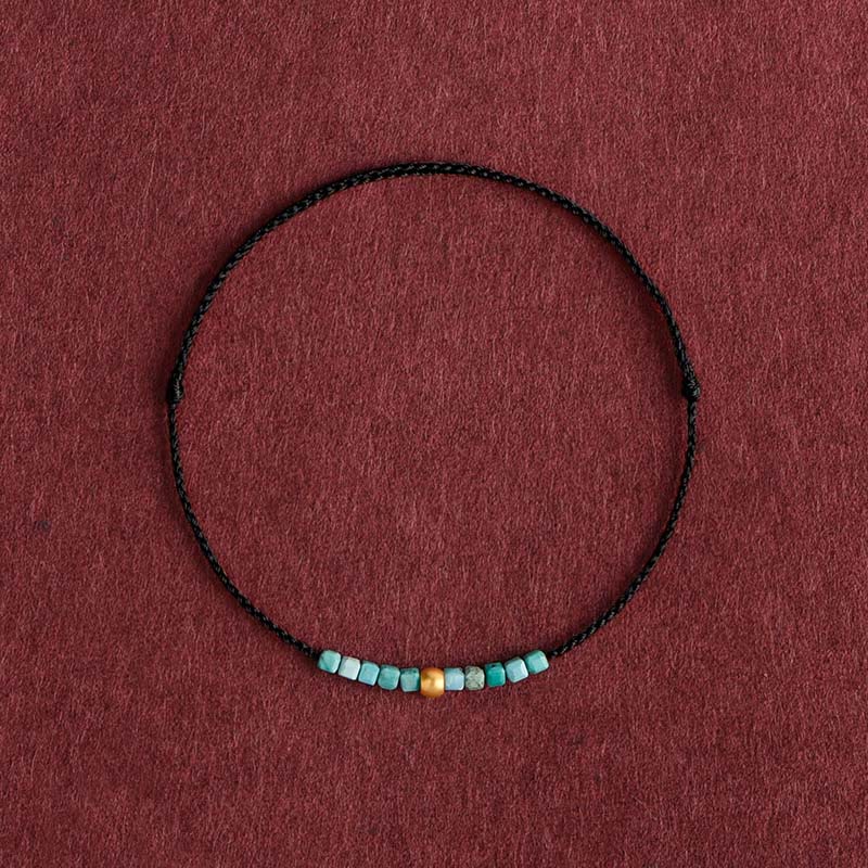 Buddhist Blessing 999 Gold Beads Turquoise Protection Braided Bracelet Anklet