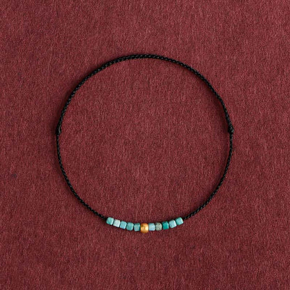 Buddhist Blessing 999 Gold Beads Turquoise Protection Braided Bracelet Anklet