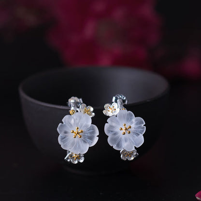 Buddhist Blessing 925 Sterling Silver Plum Blossom Floral Blessing Earrings