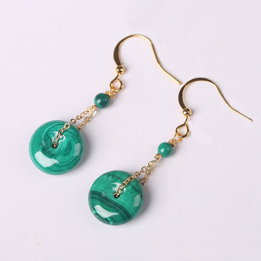 Buddhist Blessing Natural Malachite Peace Buckle Calmness  Earrings