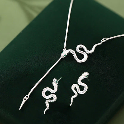 Buddhist Blessing 925 Sterling Silver Year of the Snake Balance Necklace Pendant Earrings Set