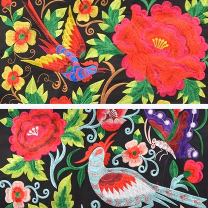 Buddhist Blessing Galsang Magpie Peony Camellia Chrysanthemum Embroidery Canvas Shopping Purse Handbag Shoulder Bag