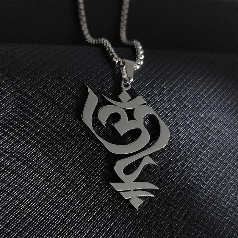 Buddhist Blessing Vintage OM Symbol geometry Design Stainless Steel Connection Necklace Pendant