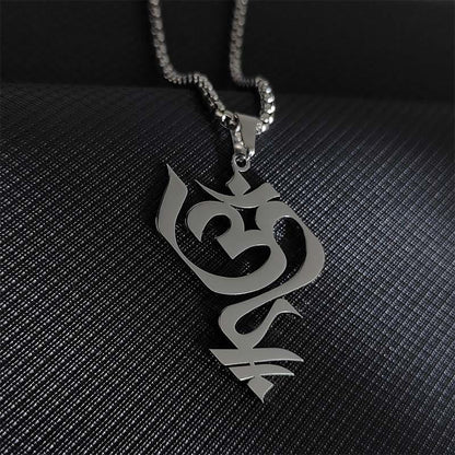Buddhist Blessing Vintage OM Symbol geometry Design Stainless Steel Connection Necklace Pendant
