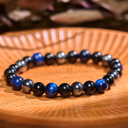 Buddhist Blessing Natural Tiger's Eye Obsidian Hematite Positive Powerful Bracelet