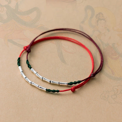 Buddhist Blessing 925 Sterling Silver Bamboo Design Luck Braided Ultra-Thin Rope Bracelet