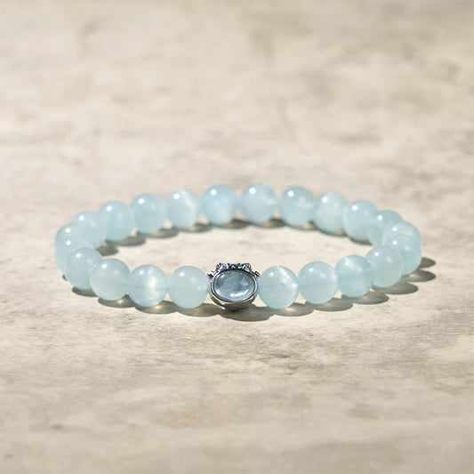 Buddhist Blessing Natural Aquamarine Lucky Cat Peace Bracelet