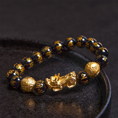 Buddhist Blessing FengShui PiXiu Obsidian Wealth Bracelet