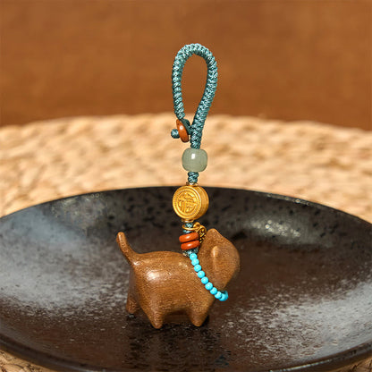 Buddhist Blessing Hetian Jade Natural Sandalwood Red Sandalwood Green Sandalwood Fu Character Abundance Key Chain