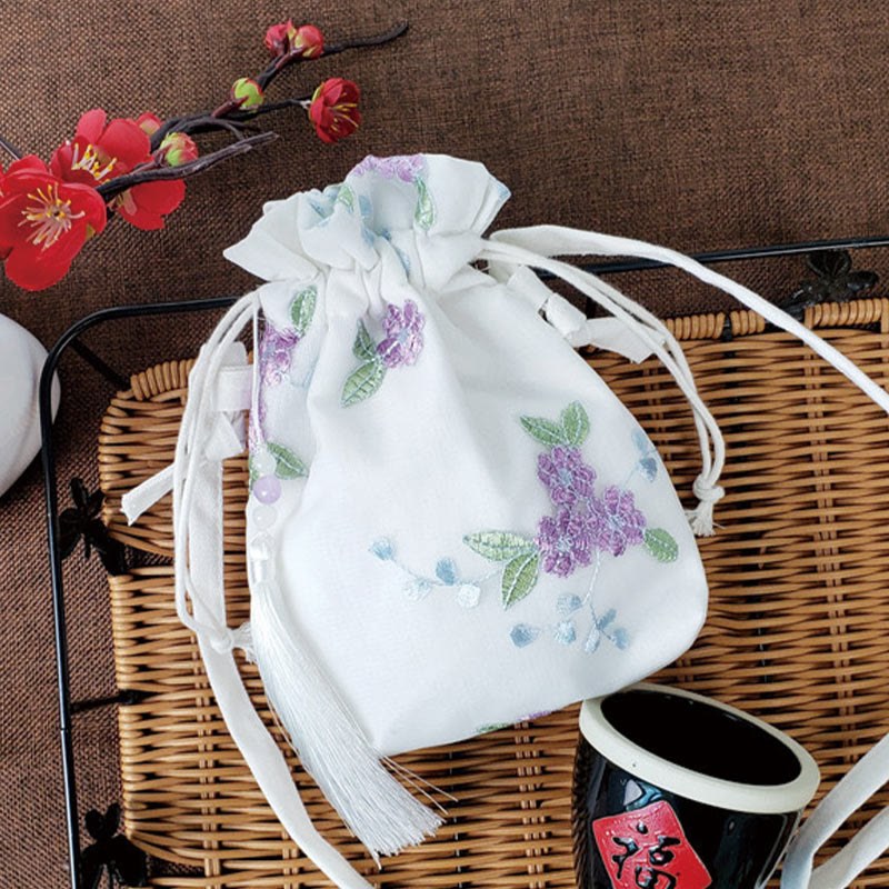 Buddhist Blessing Embroidered Flowers Cherry Blossoms Vine Canvas Crossbody Bag Shoulder Bag