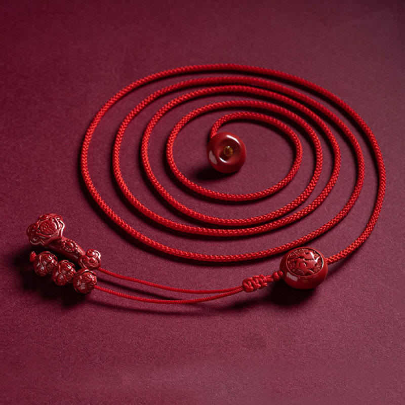 Buddhist Blessing Natural Cinnabar Chinese Zodiac Ruyi Handle Fu Character Lotus Blessing Red String Belly Chain