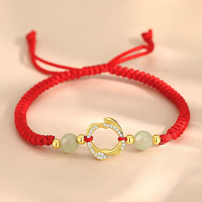 Buddhist Blessing Red String Hetian Jade 925 Sterling Silver Cubic Zirconia Year of the Snake Protection Bracelet