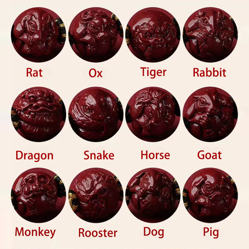 Buddhist Blessing Cinnabar Chinese Zodiac Black String Blessing Necklace Pendants