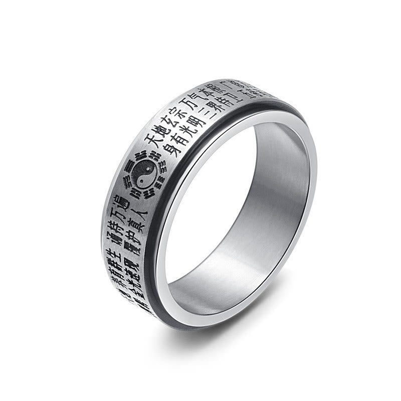 Buddhist Blessing Bagua Yin Yang Chinese Characters Titanium Steel Balance Rotatable Ring