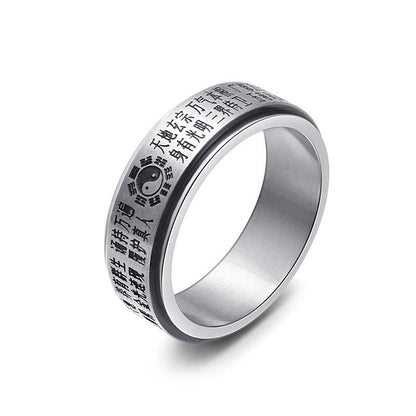 Buddhist Blessing Bagua Yin Yang Chinese Characters Titanium Steel Balance Rotatable Ring