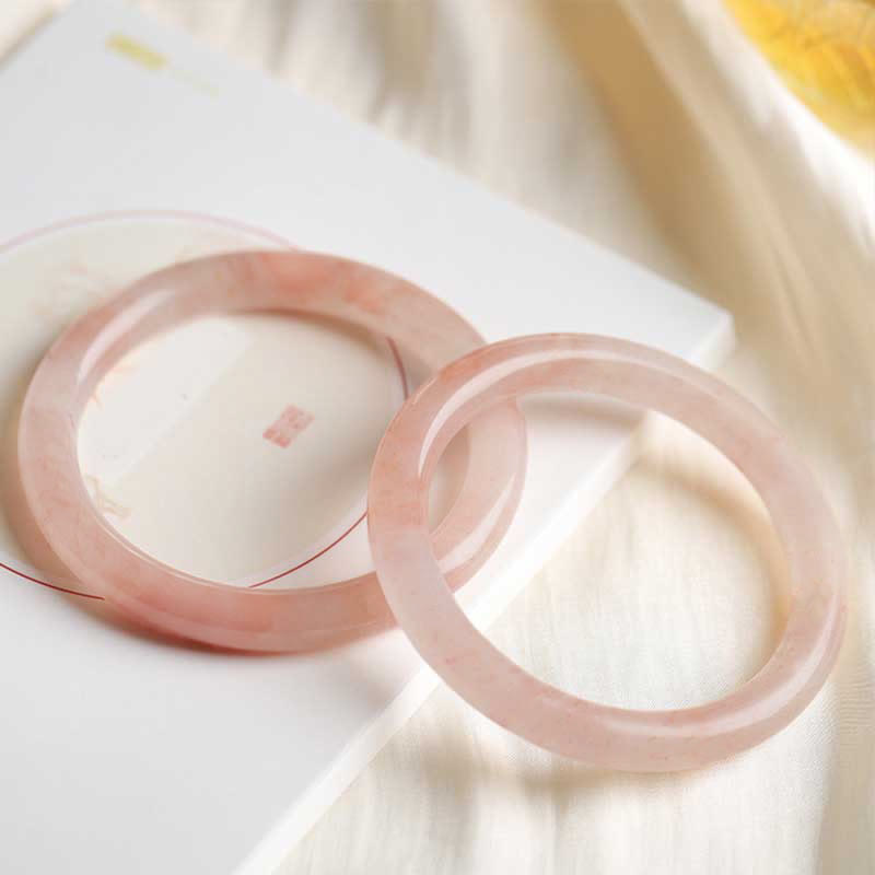 Buddhist Blessing Pink Golden Silk Jade Wealth Luck Bracelet Bangle