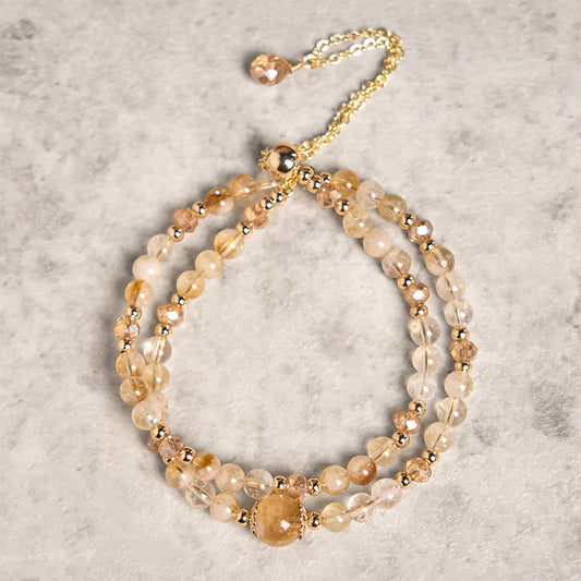 Buddhist Blessing Natural Citrine Pink Crystal Beads Pleasure Creativity Double Layer Bracelet