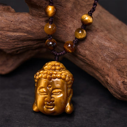 Buddhist Blessing Tiger Eye String Buddhist Blessing Head Courage Necklace Pendant