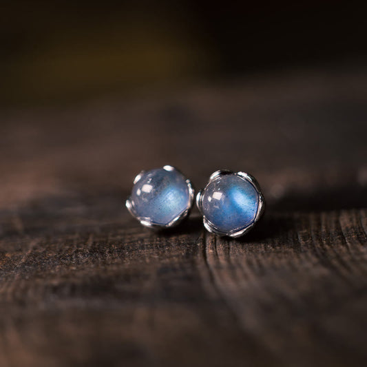 Buddhist Blessing 925 Sterling Silver Moonstone Positive Earrings