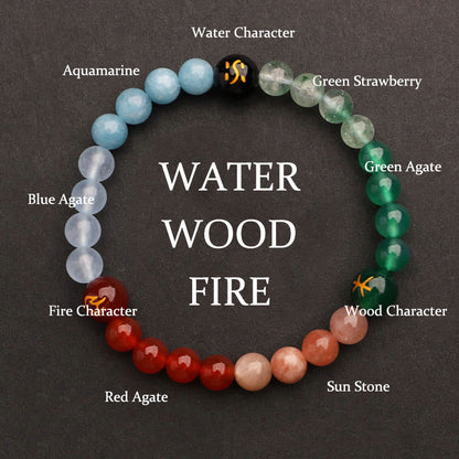 Buddhist Blessing Five Elements Various Agate Crystal Green Strawberry Quartz Sun Stone Wealth Bracelet