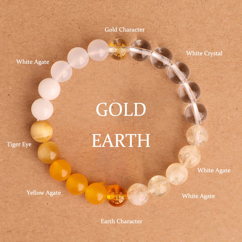 Buddhist Blessing Five Elements Various Agate Crystal Black Onyx Green Chalcedony Aquamarine Wisdom Bracelet