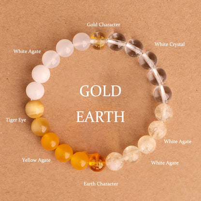 Buddhist Blessing Five Elements Various Agate Crystal Black Onyx Green Chalcedony Aquamarine Wisdom Bracelet