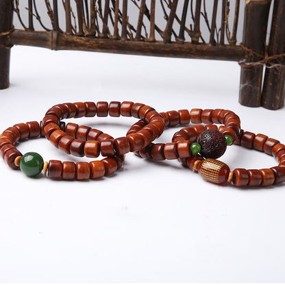 Buddhist Blessing Tibetan Bone Beads Three-Eyed Dzi Bead Sheep Horn Red Agate Strength Bracelet