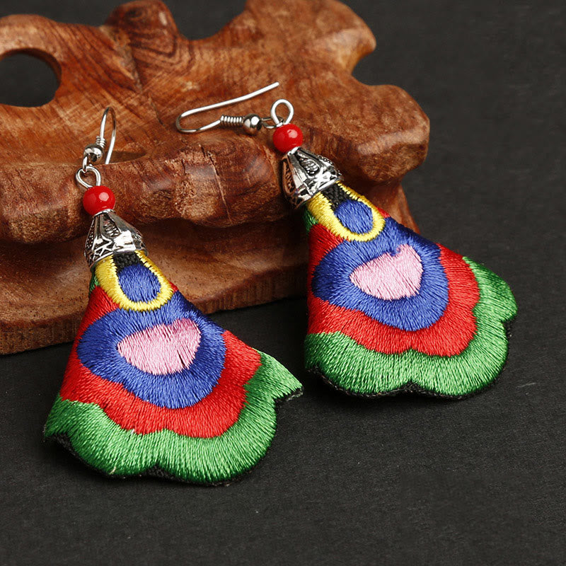 Buddhist Blessing Handmade Colorful Yi Embroidery Harmony Earrings