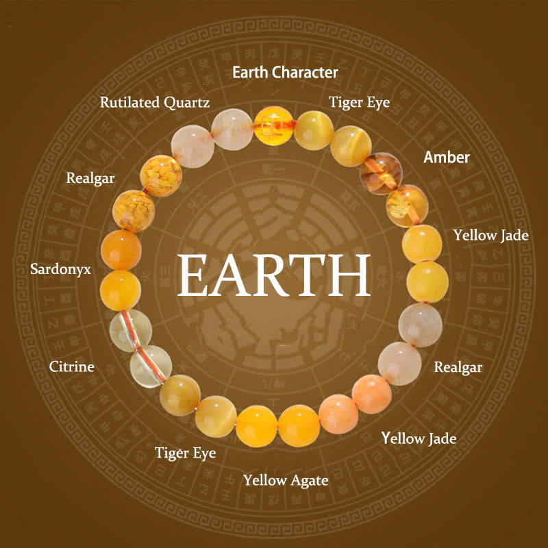 Buddhist Blessing Five Elements Various Agate Crystal Rutilated Quartz Tiger Eye Yellow Agate Citrine Luck Bracelet
