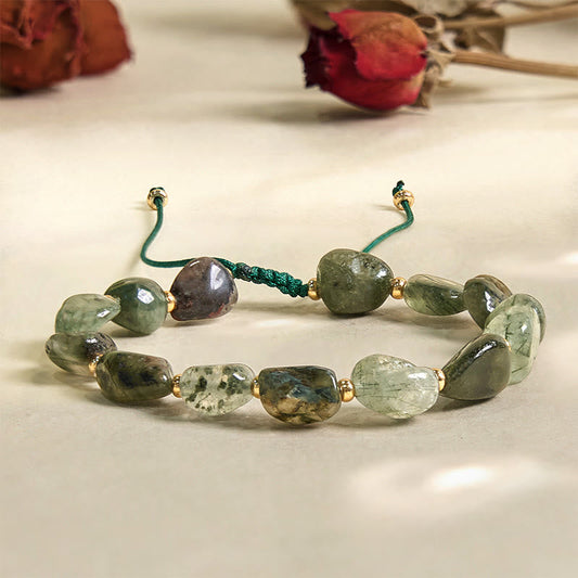 Buddhist Blessing Green Rutilated Quartz Braid String Protection Bracelet