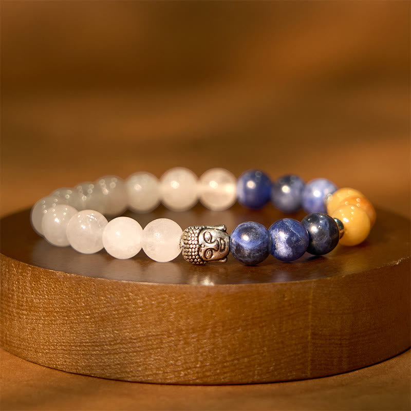 Buddhist Blessing Natural Black Onyx White Stone Green Aventurine Tiger Eye Agate Mixed Color Buddhist Blessing Head Protection Bracelet