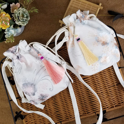 Buddhist Blessing Embroidered Flowers Cherry Blossoms Vine Canvas Crossbody Bag Shoulder Bag