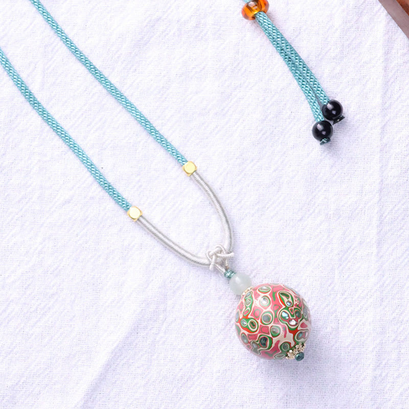 Buddhist Blessing Ebony Wood Colorful Lacquer Craft Bead Calm Necklace Pendant