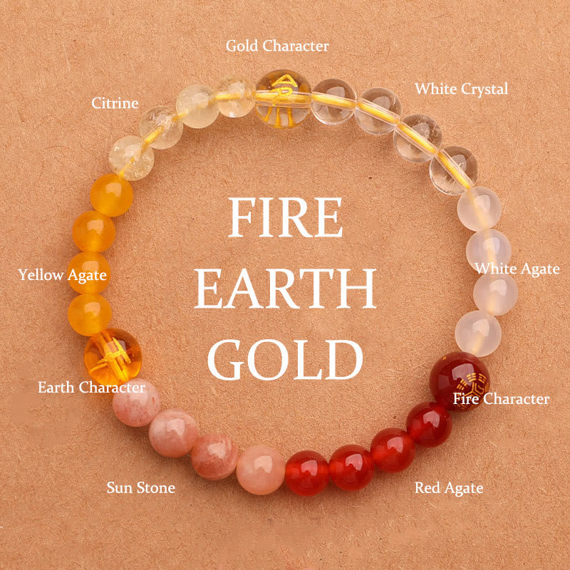 Buddhist Blessing Five Elements Various Agate Crystal Green Strawberry Quartz Sun Stone Wealth Bracelet