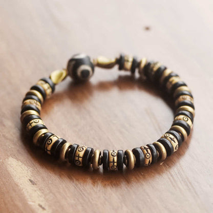 Buddhist Blessing Tibetan Bone Beads Ebony Wood Strength Bracelet