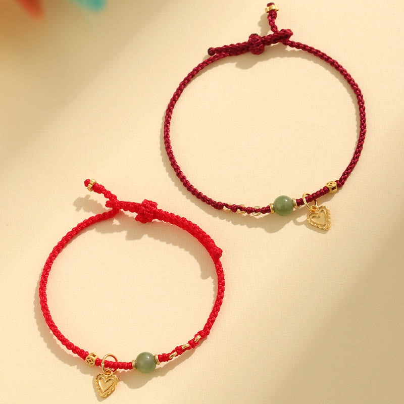 Buddhist Blessing 925 Sterling Silver Hetian Jade Bead Copper Coin Love Heart Charm Luck Bracelet