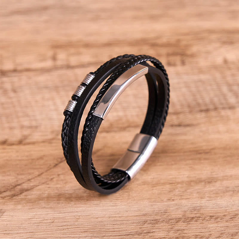 Buddhist Blessing Fashion Titanium Steel Leather Hand Woven Magnetic Buckle Strengthen Bracelet