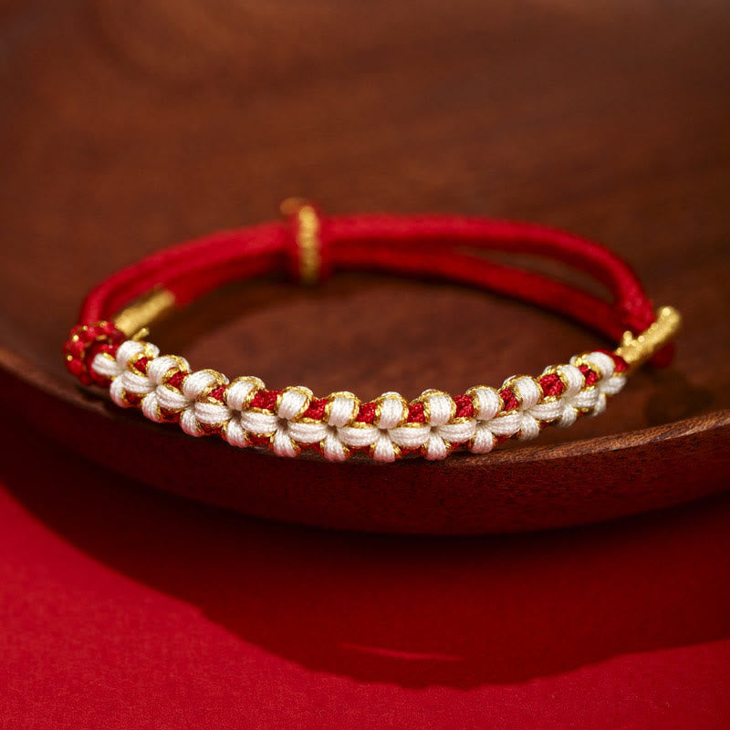 Buddhist Blessing Tibetan Gold Thread Colorful Peach Blossom Knot Connection Braided Bracelet