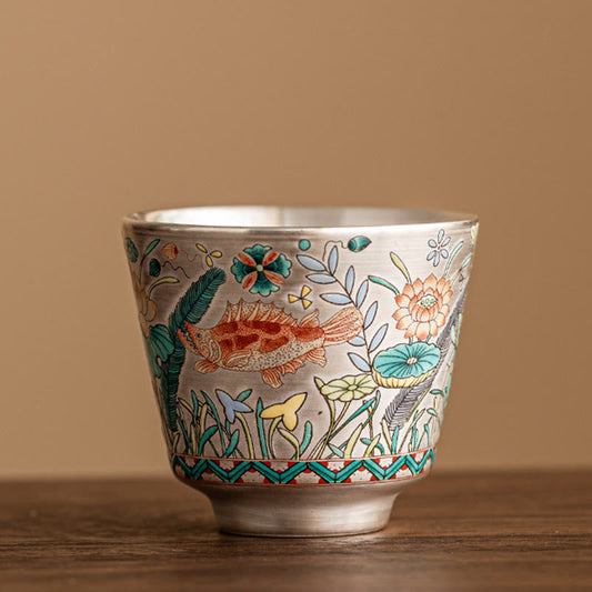 Buddhist Blessing Fish Lotus Seaweed Teacup Kung Fu Tea Cup 45ml With Gift Box