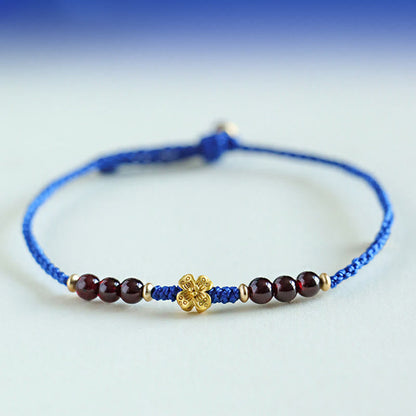Buddhist Blessing Klein Blue String South Red Agate Garnet Copper Flower Power Bracelet