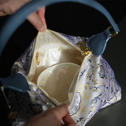 Buddhist Blessing Lotus Bamboo Crane Deer Butterfly Mountain Xiangyunsha Silk Song Brocade Crossbody Bag Shoulder Bag