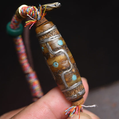 Buddhist Blessing Handcrafted Tibetan Nine-eye Dzi Bead Protection Rope Bracelet