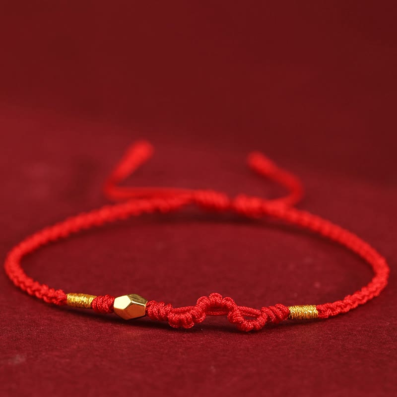 Buddhist Blessing 999 Gold Year of the Snake Mini Gold Bead Handmade Luck Protection Braided Bracelet